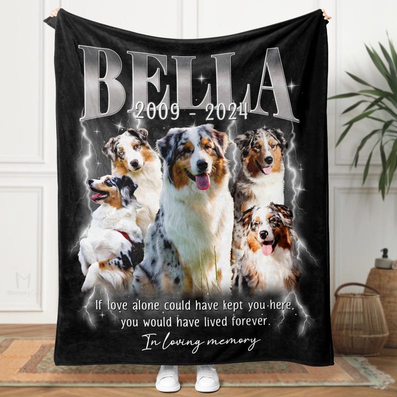 Personalized Pet Memorial Photo Blanket Gift, Custom Bootleg Pet Blanket