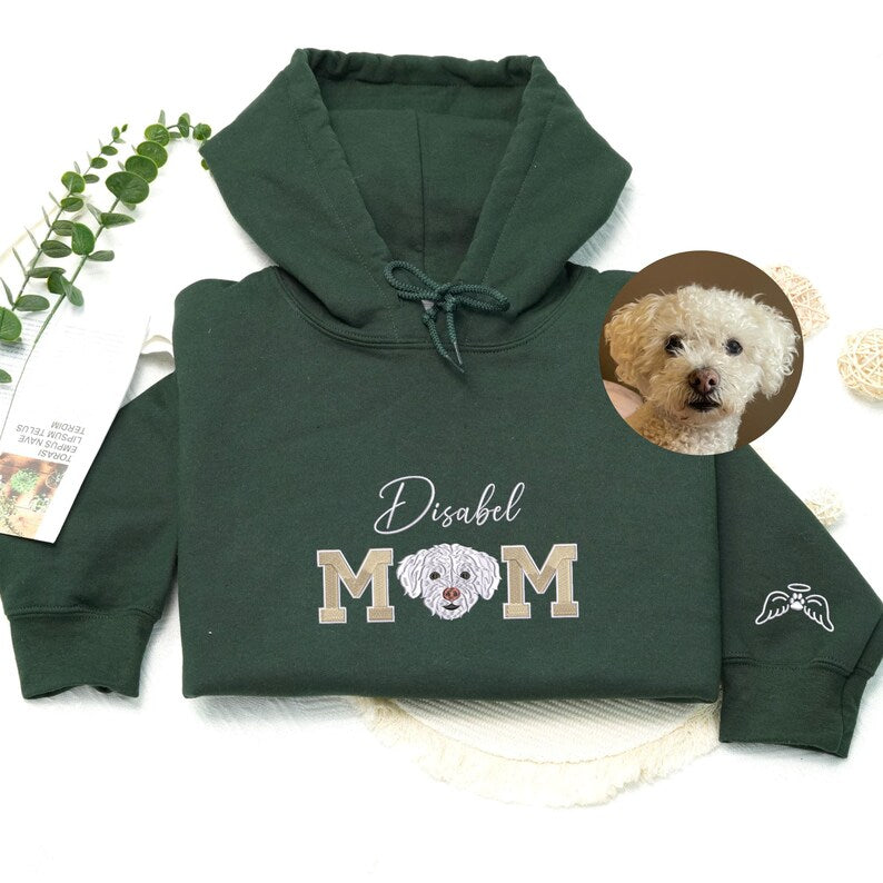 Dog Mom Sweatshirt with Pet Face & Name, Custom Pet Embroidered T-Shirt Sweatshirt Hoodie- Colorful Design