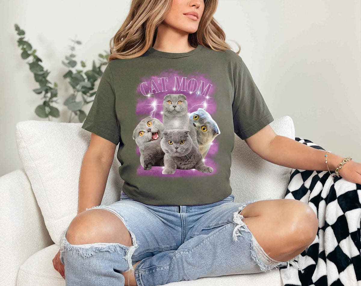 Custom Bootleg Pet T-shirt, Custom Cat Mom Vintage Graphic 90s T-shirt