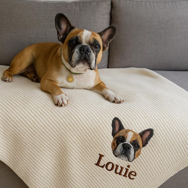 Custom Premium Handcrafted Pet Embroidered Blanket, Pet Knitted Throw Blanket