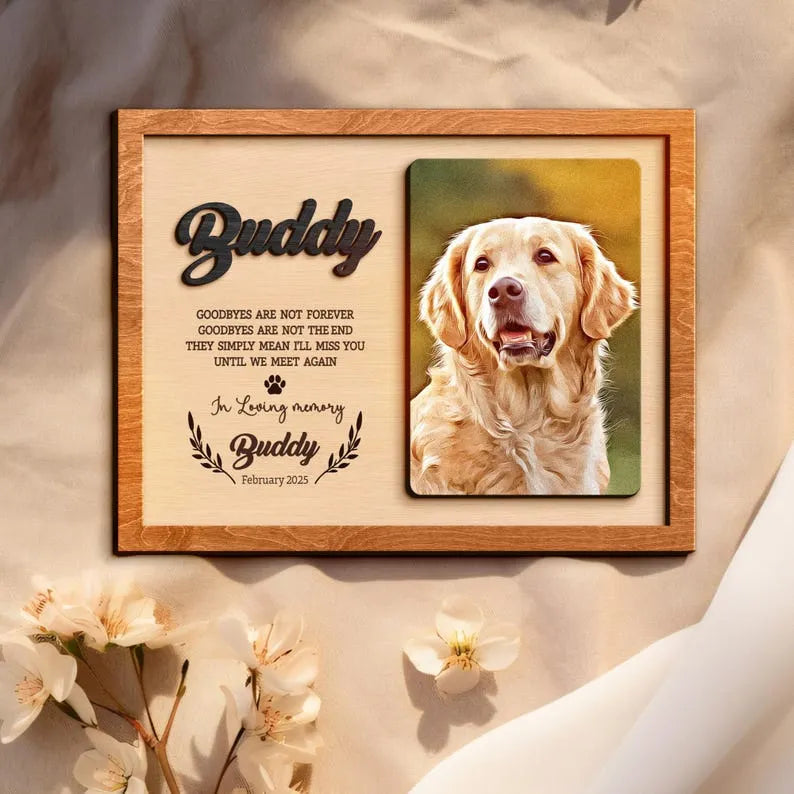 Personalized Dog Memorial Wood Frame, Memorial Pet with Art Photo, Pet Memorial Plaque 