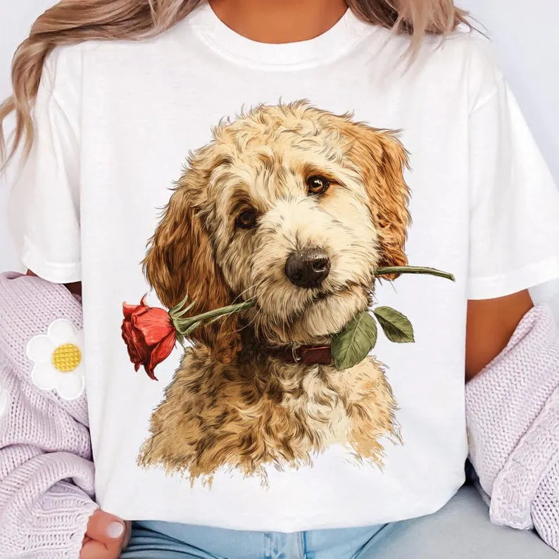 Custom Dog Photo Vintage Rose Valentine's Day Sweatshirt T-shirt Hoodie