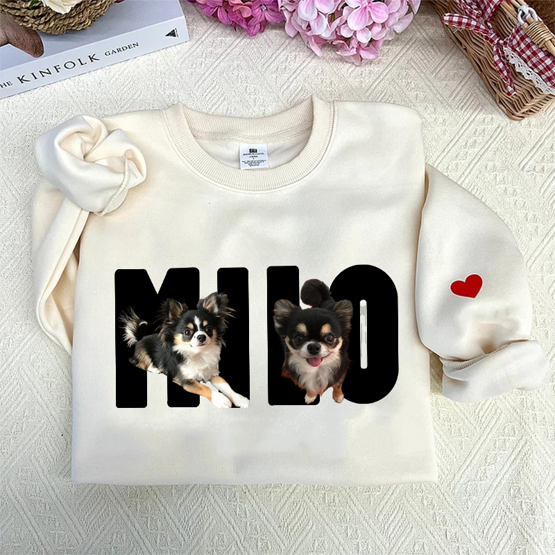 PetFiestas® Custom Pet Photo  Printed on Top of Name Sweatshirt Hoodie T-shirt