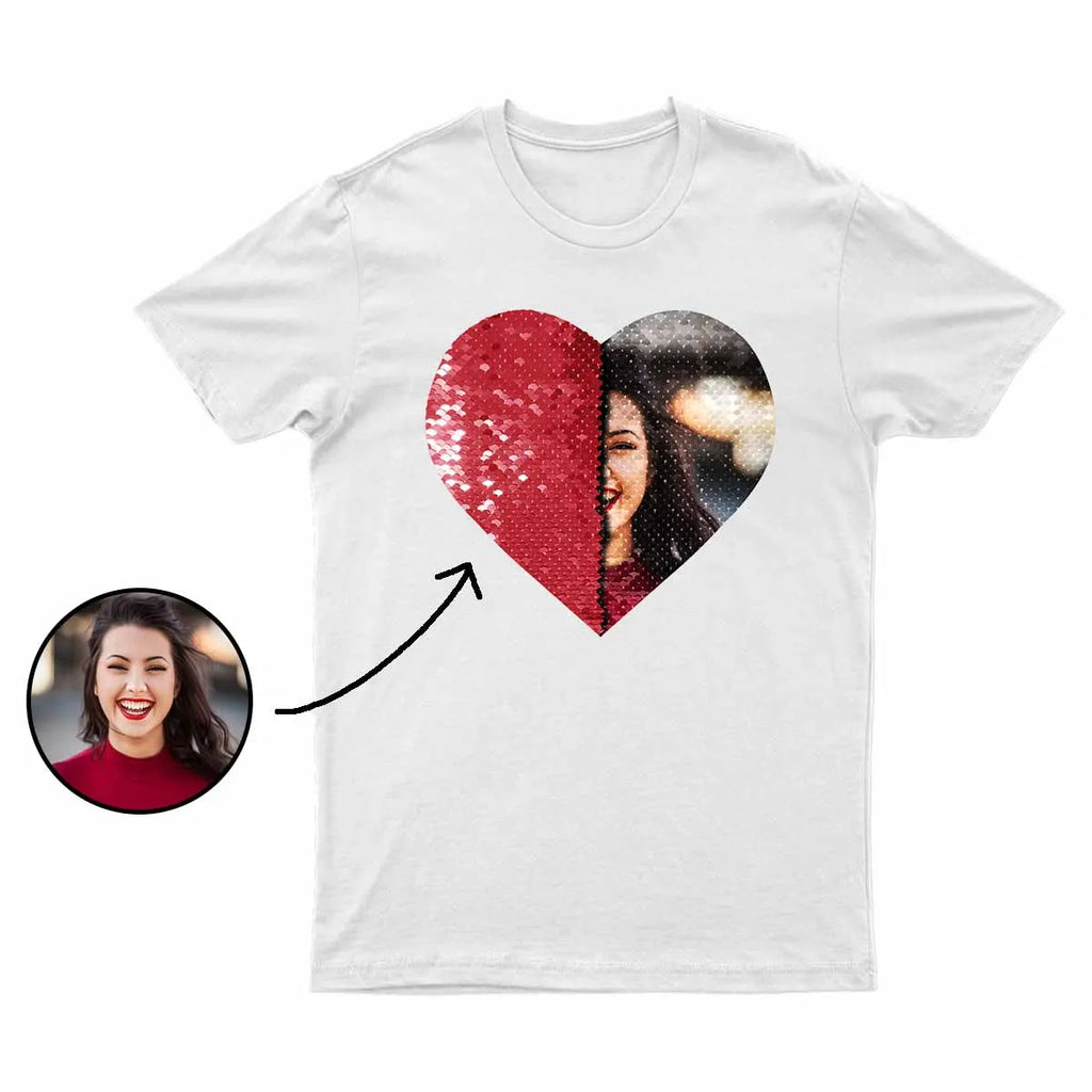 Custom Couple Flip Sequin Shirt (Heart)