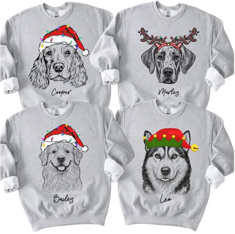 Custom Santa Paws Christmas Dog Sweatshirt - Personalized Dog Festive Santa Hat Graphic Crewneck