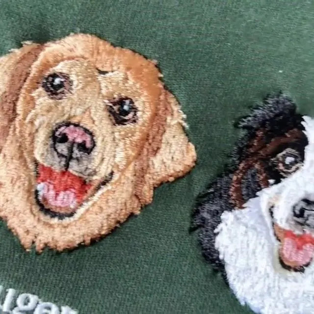 Custom Pet Portrait Embroidered Sweatshirt with Wreath - Colorful Design