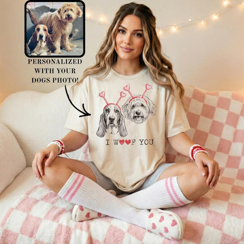 I WOOF YOU Custom Dog Photo & Heart Headband Sweatshirt T-Shirt, Valentine's Day Gift