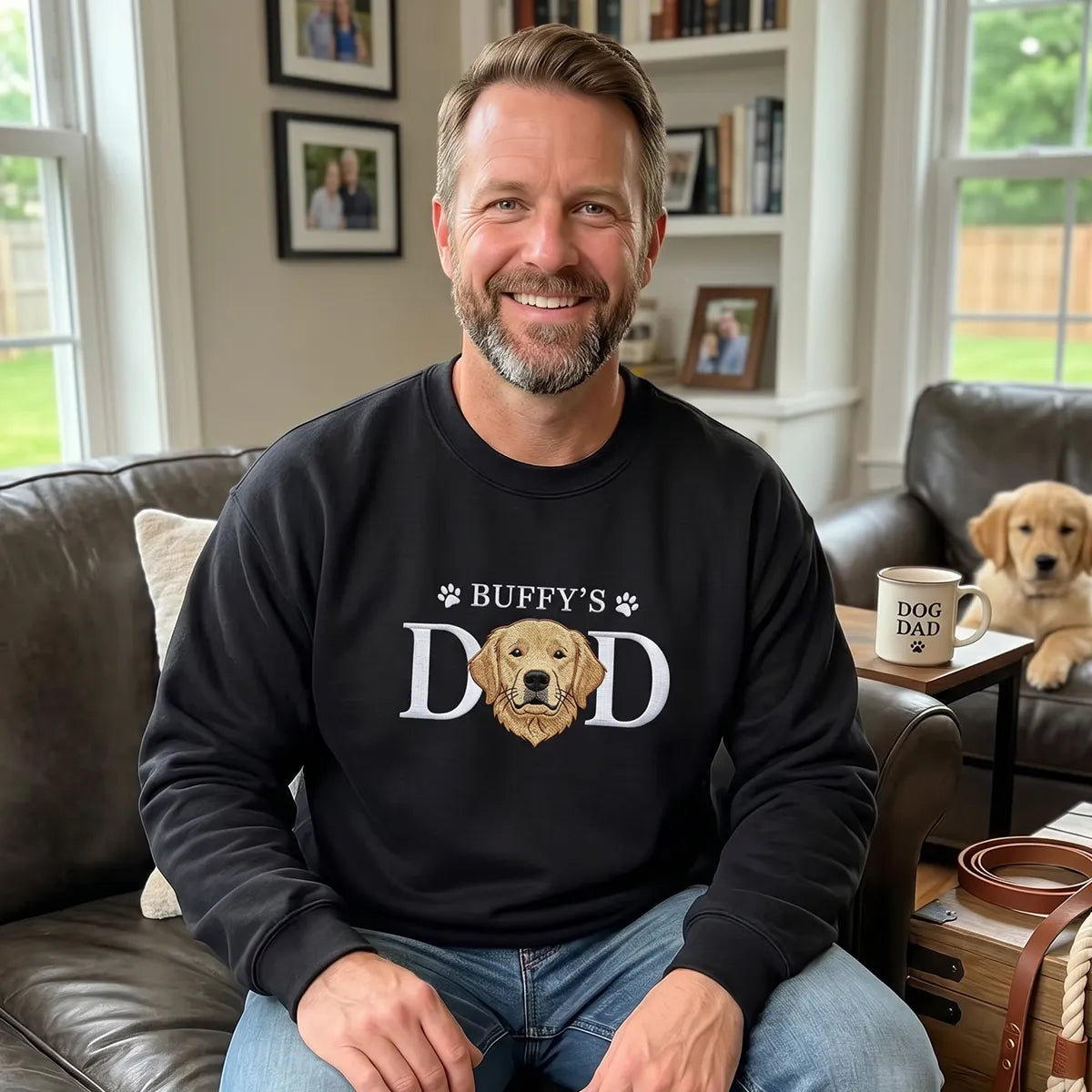 Custom Dog Dad Embroidered Sweatshirt with Dog Photo, Fathers Day Dog Lover Gift