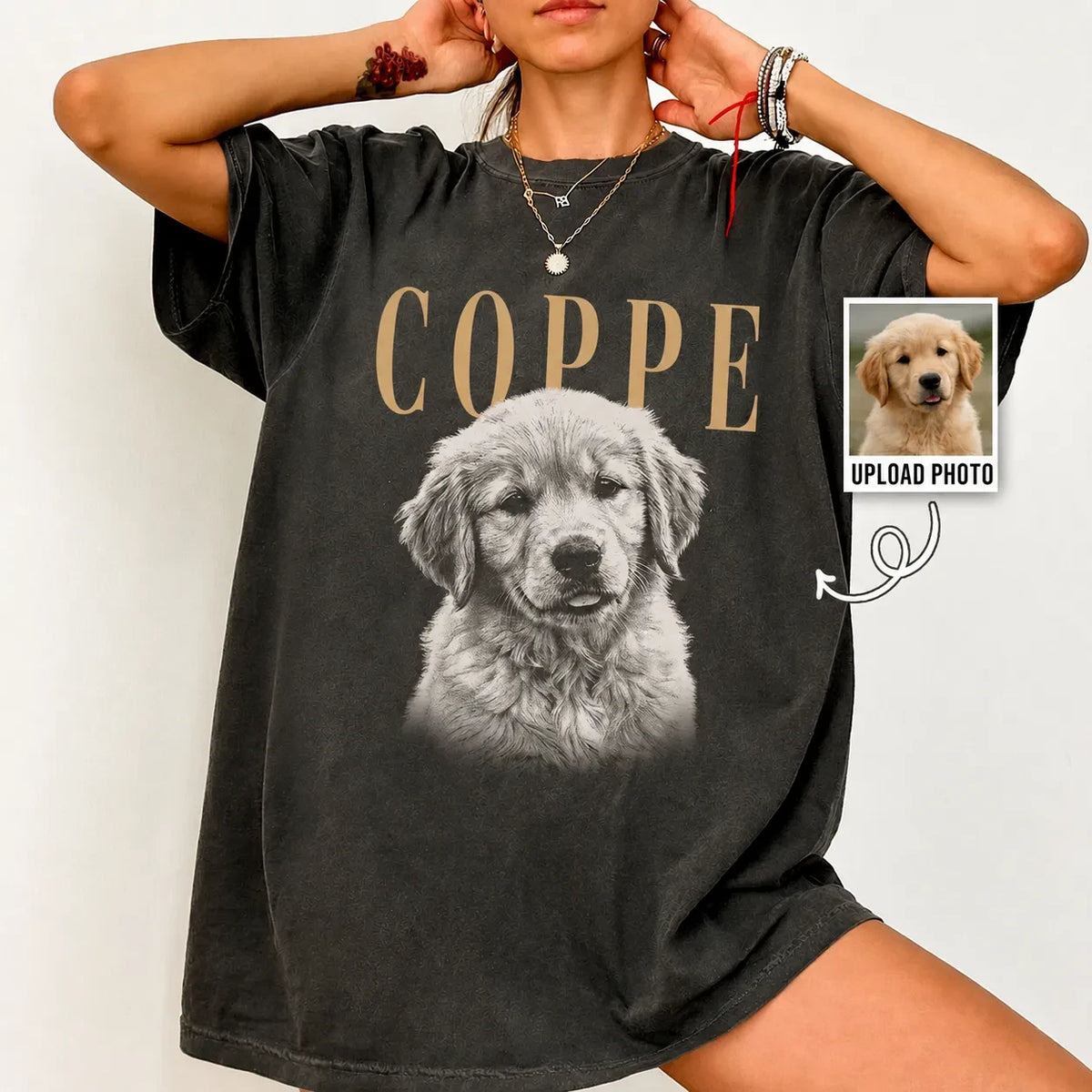 Personalized Pet Portrait Vintage Sketch T-shirt, Dog Face Tee with Name