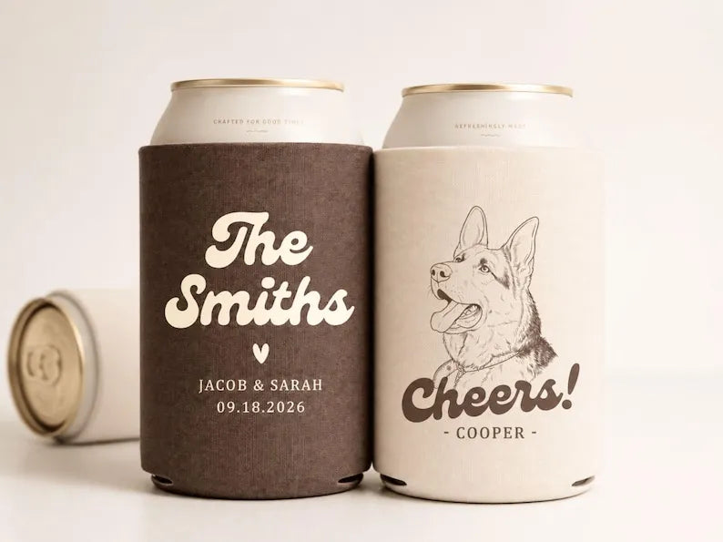 Personalised Dog Wedding Can Cooler, Pet Portrait Wedding Favor, Dog Lover Wedding  Party Drink Holder
