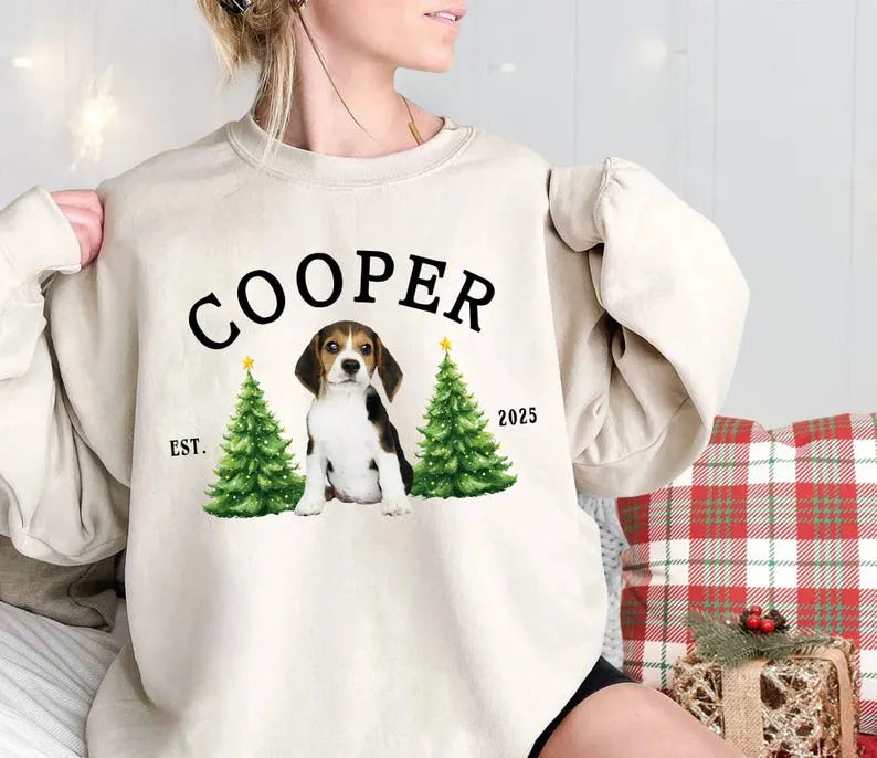 Personalized Pet Christmas Shirt – Custom Pet Photo & Name Holiday Sweater with Christmas Tree