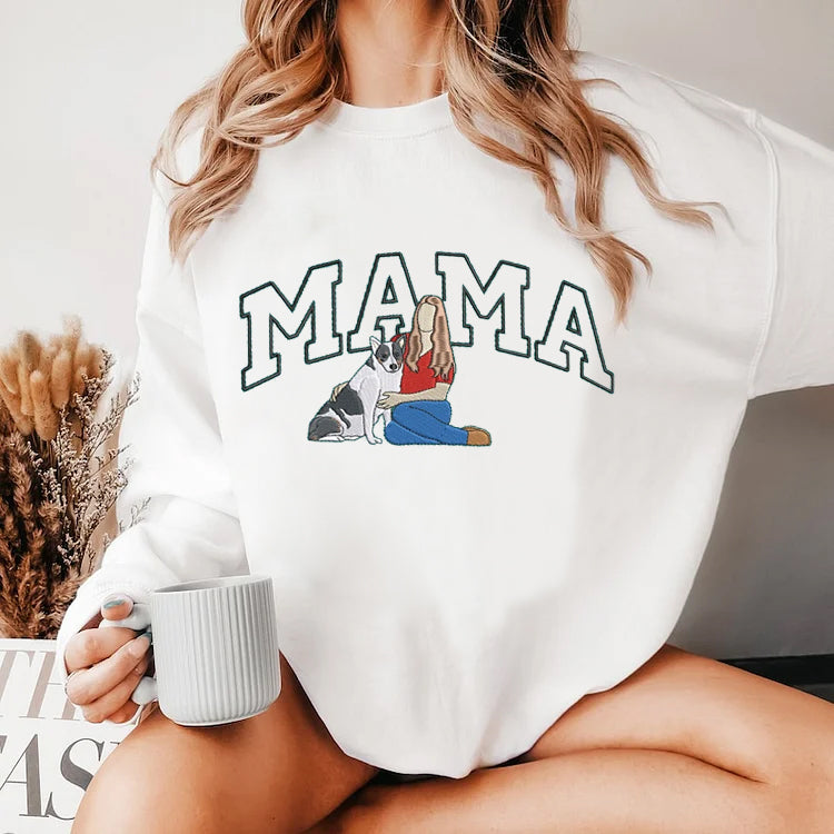 Custom Embroidered Pet From Your Photo Sweatshirt T-shirt, Dog Mom Dog Dad Hoodie- Varsity Colorful Design