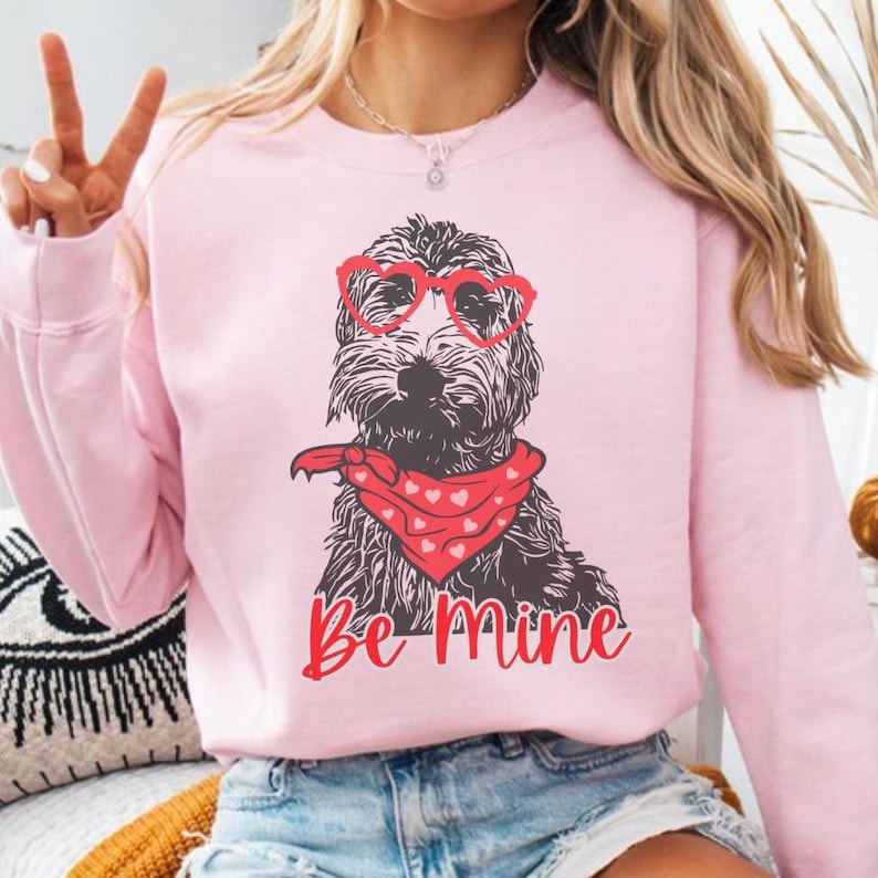 Valentine's Day Custom Pet Portrait Sweatshirt with Heart Glasses & Dog Bandana