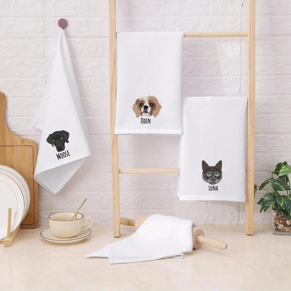Custom Pet Portrait Kitchen Towel, Personalized Pet Gift for Dog Mom, Mother's Day Gift