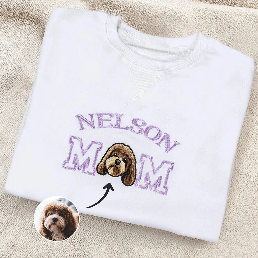 Custom Embroidered Pet Portrait Hoodie/Tee - Personalized with Name & Photo- Colorful Design