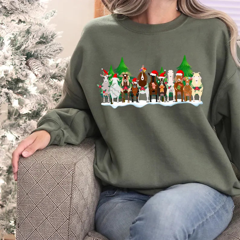 PetFiestas® Christmas Goat Christmas Sweatshirt, Funny Christmas Farm Animal Sweatshirt