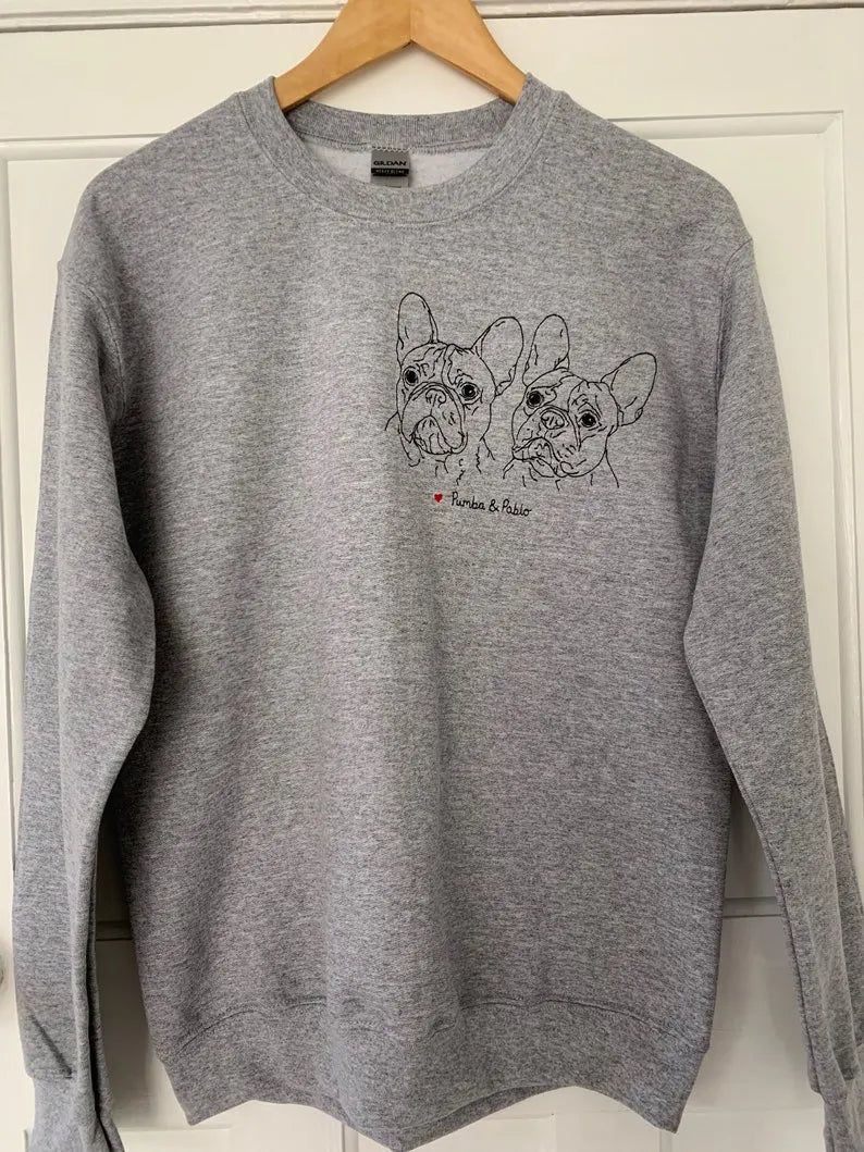 Custom Pet Portrait Extra-fine Embroidered Sweatshirt Hoodie T-shirt- Stylish Outline Style