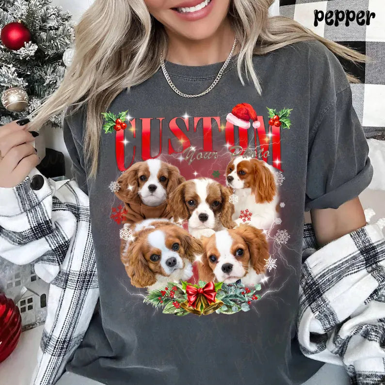 PetFiestas® Christmas Custom Bootleg Rap Tee, Custom Christmas Dog Cat T-shirt 90s Vintage Tee