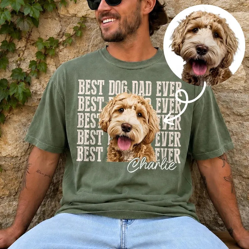 Custom Dog Dad Photo Shirt, Best Dog Dad Ever Pet Tee Gift for Him, Boyfriend Husband