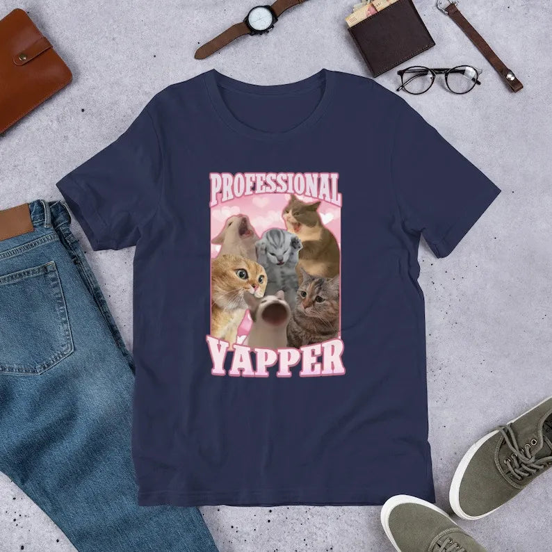 Professional Yapper Funny Cat Shirt, Custom Pet Photo Retro Vintage Tee Sweatshirt Hoodie