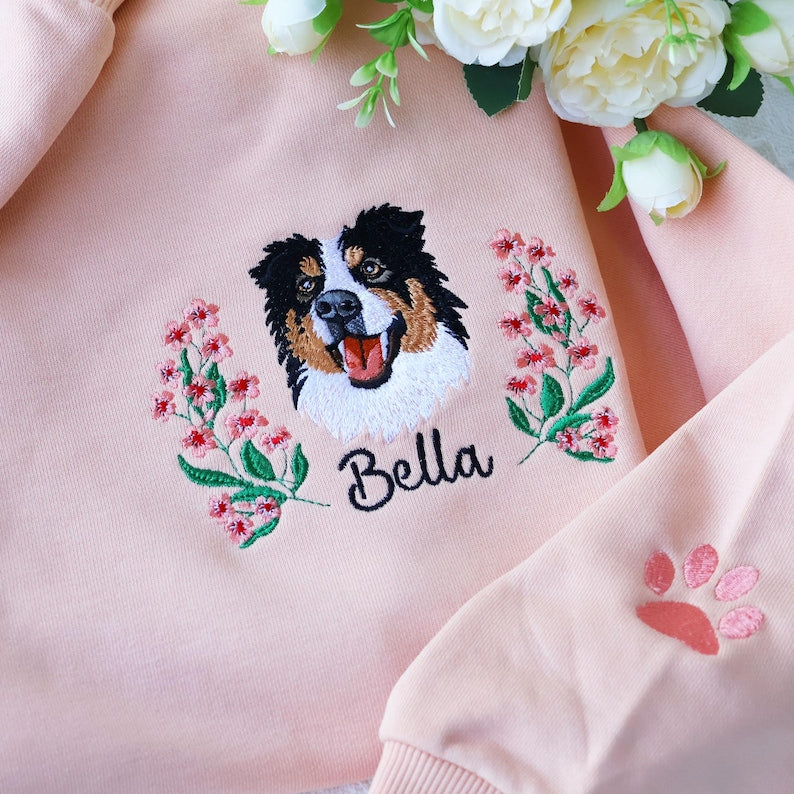 Custom Dog Portrait Embroidered Sweatshirt, Custom Pet Hoodie T-shirt- Colorful Design