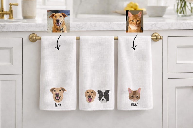 Custom Pet Portrait Kitchen Towel, Personalized Pet Gift for Dog Mom, Mother's Day Gift