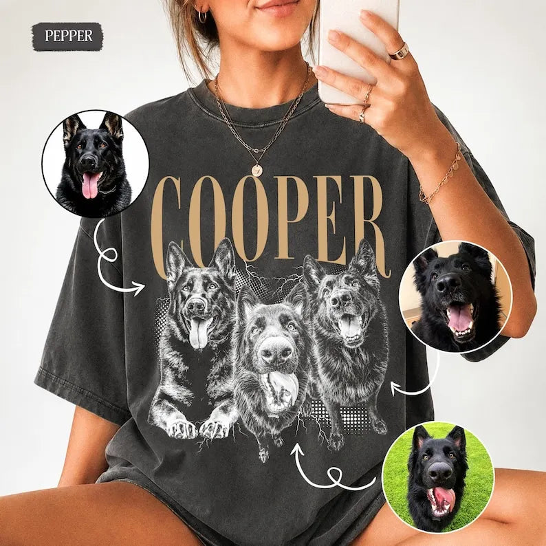 Personalized Bootleg Pet Photo Shirt, Custom Dog Cat Shirt With Name, Retro Dog Photo Tee
