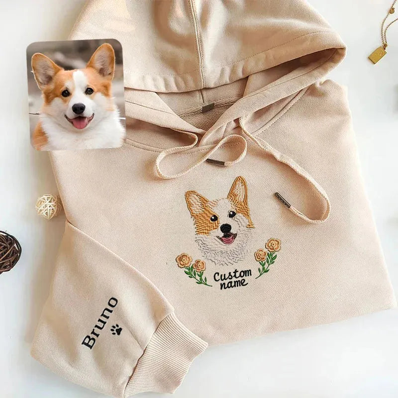 Custom Dog Portrait Embroidered Sweatshirt, Custom Pet Hoodie- Colorful Design