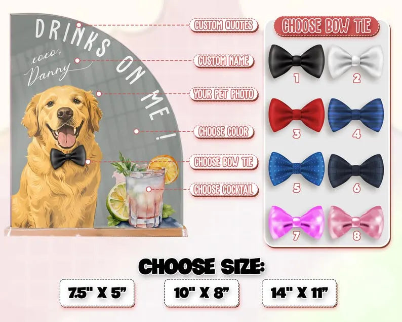 Custom Wedding Bar Menu Sign with Pet Portrait, Pet Signature Drink Sign