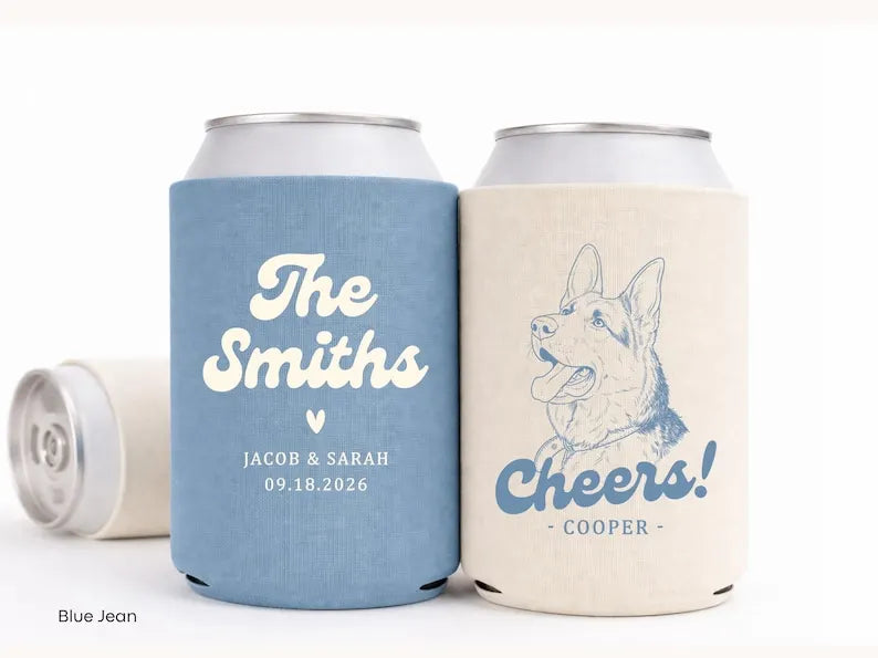 Personalised Dog Wedding Can Cooler, Pet Portrait Wedding Favor, Dog Lover Wedding  Party Drink Holder