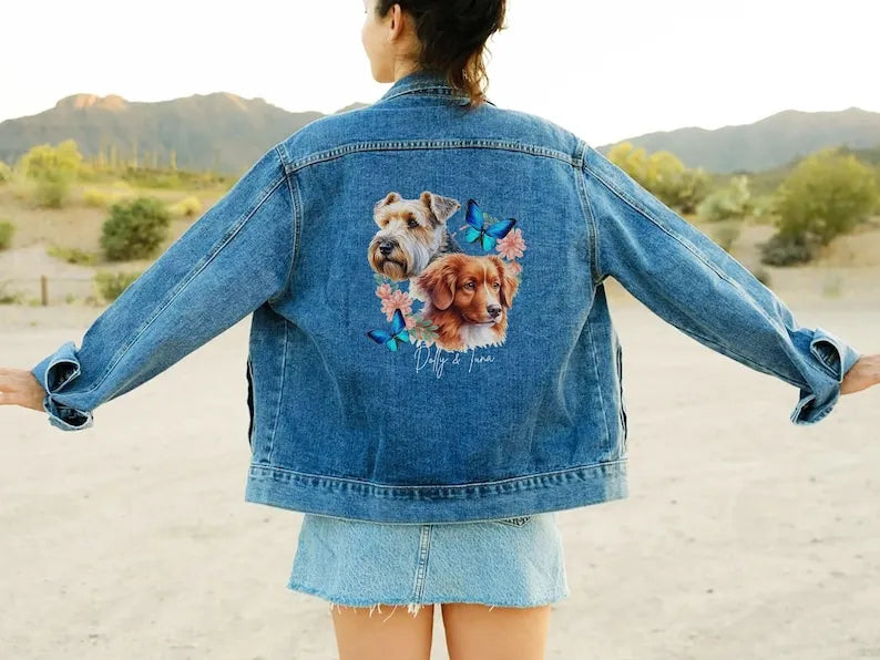 Custom Dog Denim Jacket With Pet Photo and Name Printed, Personalized Jean Jacket 