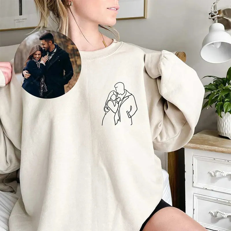 Custom Outline Photo Embroidered Crewneck