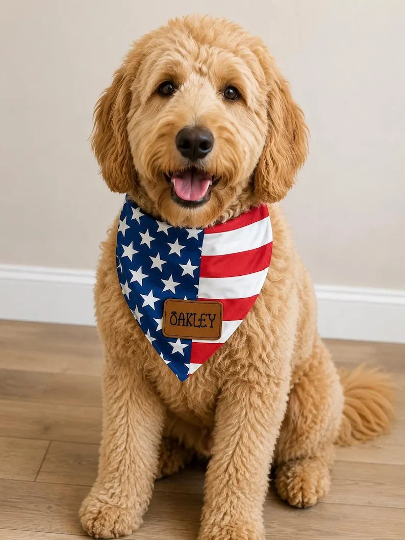 Custom Name Patch Dog Bandana, 4th of July Bandana, Patriotic Dog Gifts, Pet Lover Gift