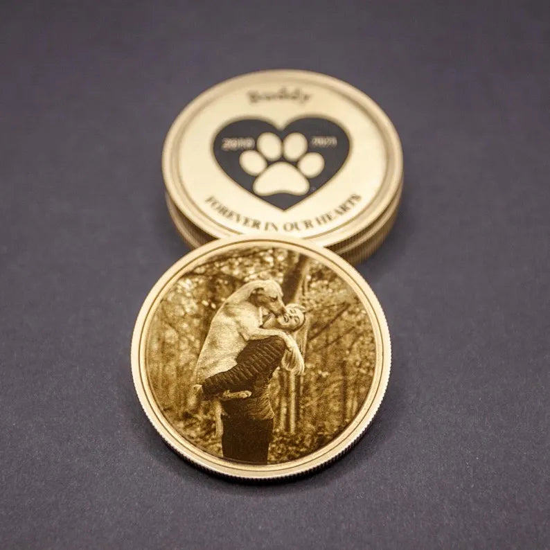 Custom Engraved Pet Memorial Coin – Personalized Photo Remembrance Gift