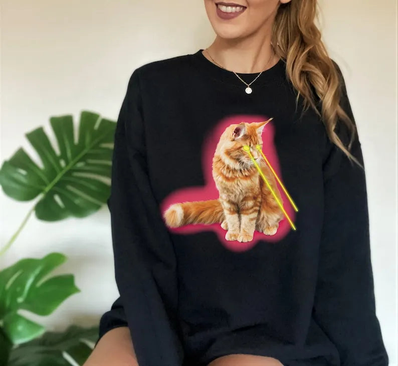 Custom Pets Printing  Sweatshirt Laser Eyes, Personalized Pet Photo Shirt Hoodie