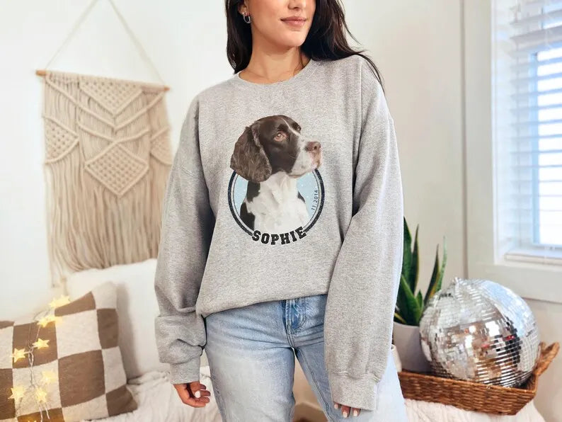 Custom Pet Sweatshirt – Personalized Pet Retro T-Shirt with Pet Photo and Names