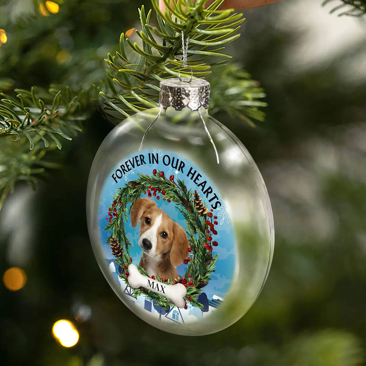 Custom Photo Lovely Dogs Cats Forever In My Heart, Personalized Clear Flat Ball Ornament