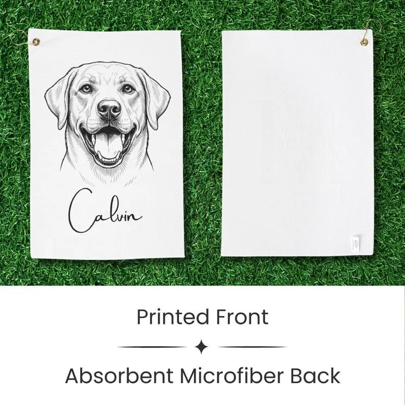 Personalized Pet Portrait Golf Towel, Custom Dog Face Golf Gift, Dog Dad Gift