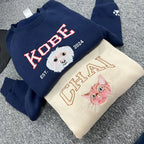 Custom Pet Embroidered Sweatshirt, Dog or Cat Face From Photo, Personalized Pet Hoodie- Varsity Colorful Design