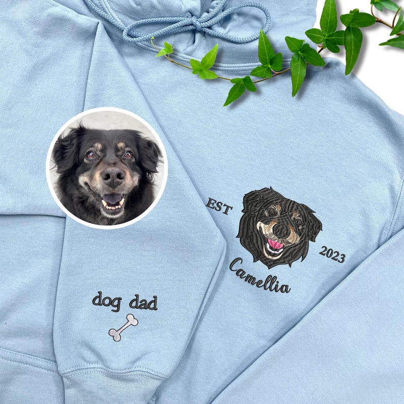 Custom Pet Embroidery Shirt from Photo, Custom Cat Dog Embroidery Hoodie Sweatshirt T-shirt- Colorful Design