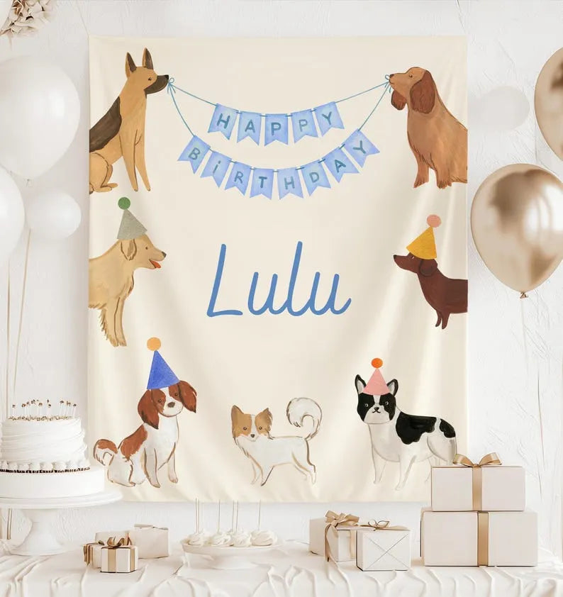 Personalized Dog Name Birthday Sign & Party Banner – Custom Backdrop for Puppy Celebration