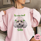Custom Pet St Patricks Day T-Shirt with Photo, Custom Dog Cat Golden Lucky Clover Glasses Graphic Tee