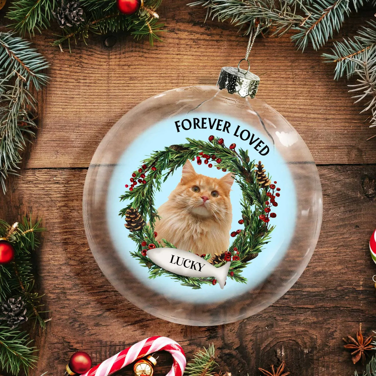 Custom Photo Lovely Dogs Cats Forever In My Heart, Personalized Clear Flat Ball Ornament