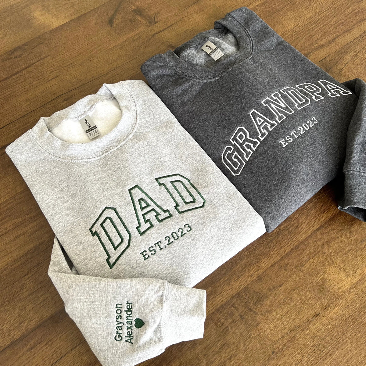 Custom Dad Embroidered Sweatshirt with Name On Sleeve and Heart, Father's Day Gift