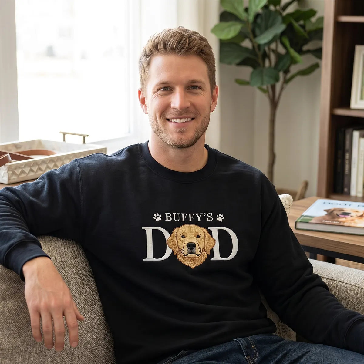 Custom Dog Dad Embroidered Sweatshirt with Dog Photo, Fathers Day Dog Lover Gift