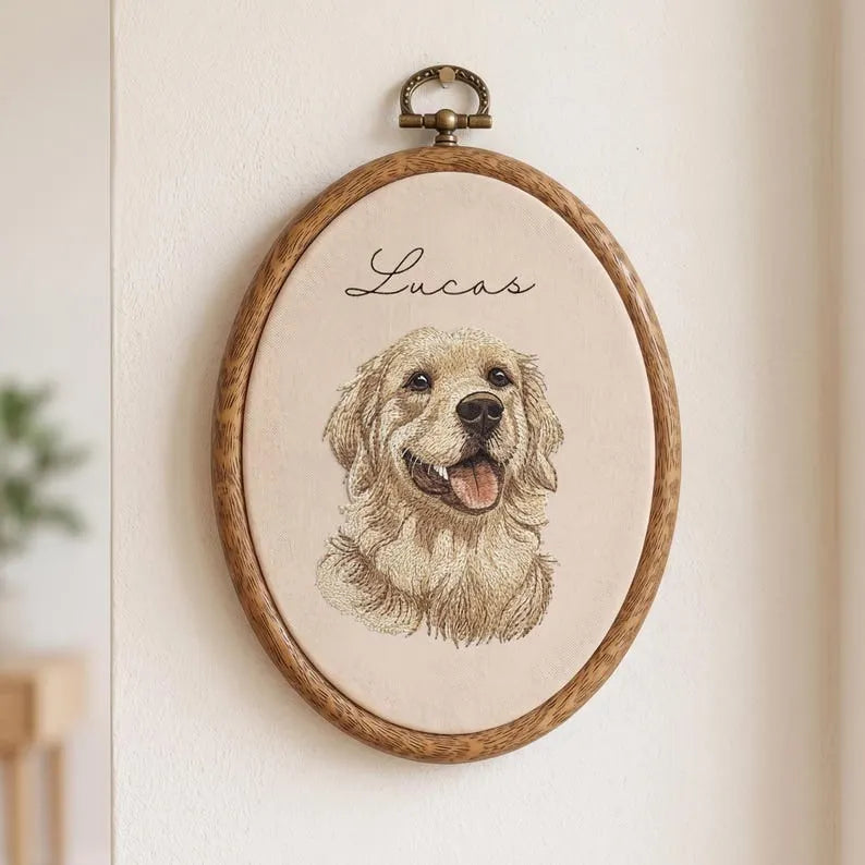 Personalized Pet Portrait Embroidery Hoop Art, Custom Dog Memorial Gift, Pet Loss Sympathy Gift