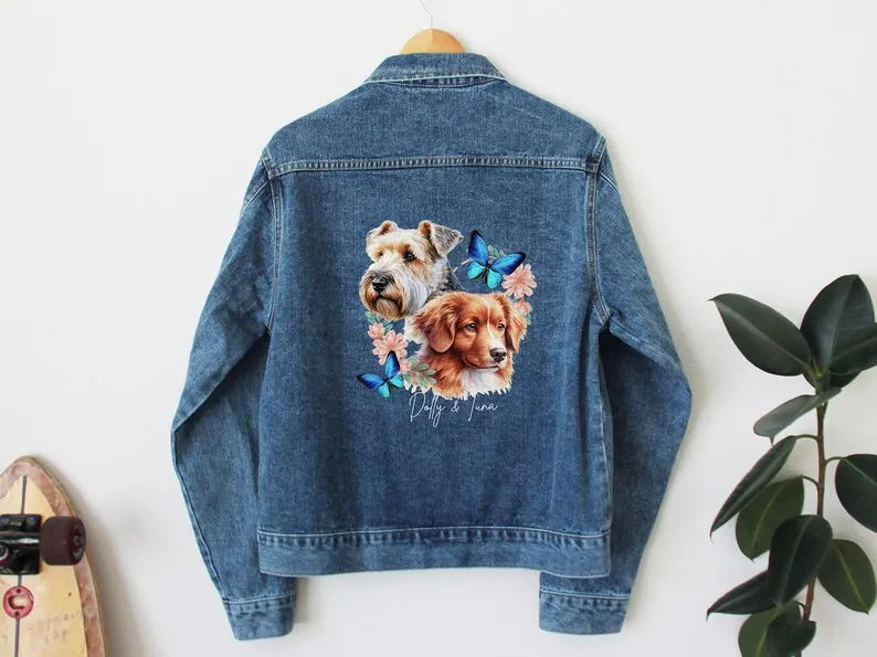 Custom Dog Denim Jacket With Pet Photo and Name Printed, Personalized Jean Jacket 