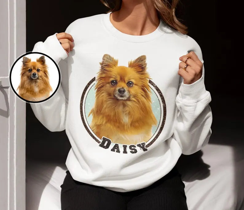 Custom Pet Sweatshirt – Personalized Pet Retro T-Shirt with Pet Photo and Names