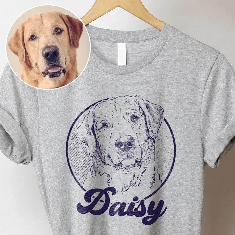 Personalized Dog Hand-drawing Shirt, Custom Dog Photo T-Shirt Sweatshirt Hoodie