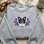 Custom Pet Portrait Embroidered Sweatshirt with Birth Flower Frame